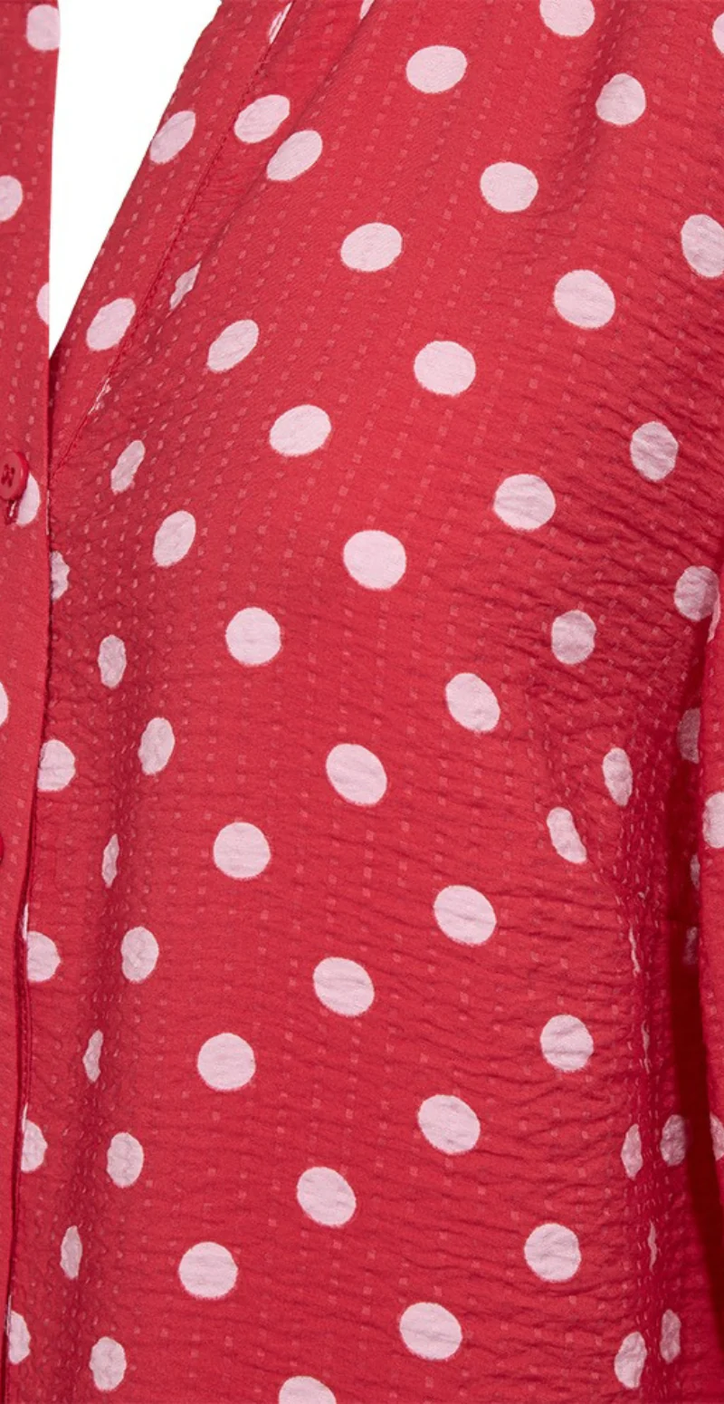Alma bluse i krepp kvalitet med prikker true red w. sweet lilac Freequent - Image 10