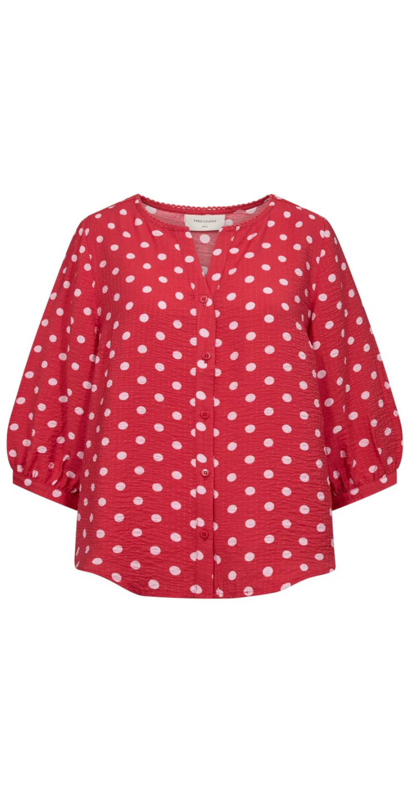 Alma bluse i krepp kvalitet med prikker true red w. sweet lilac Freequent - Image 2