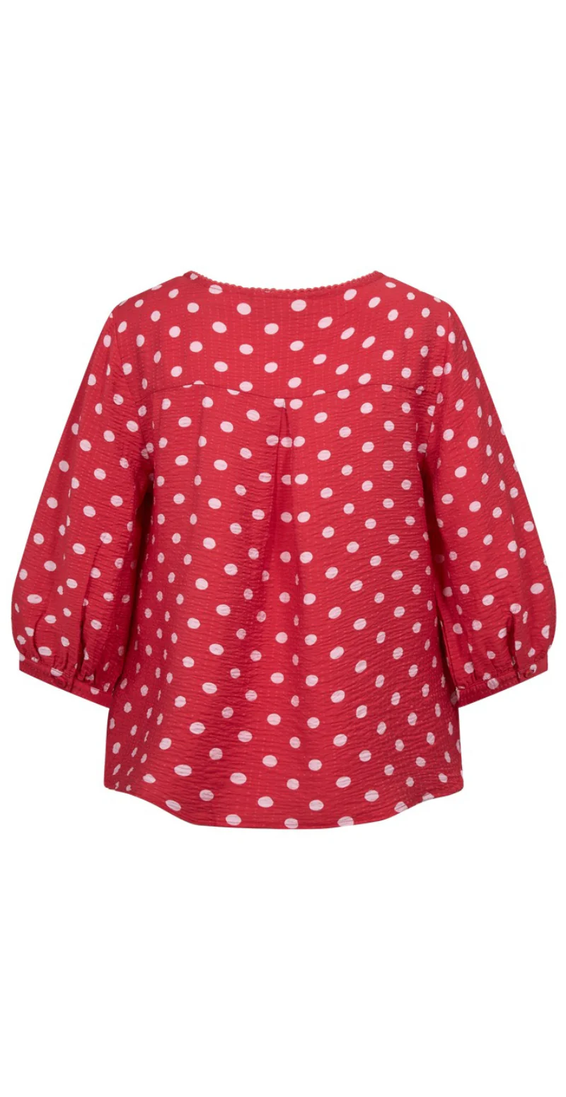 Alma bluse i krepp kvalitet med prikker true red w. sweet lilac Freequent - Image 3