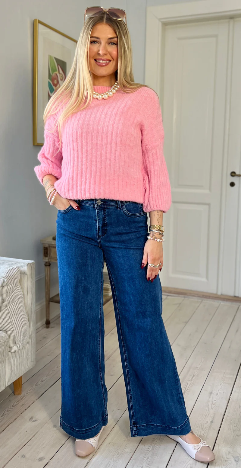 Angelina strik med 3/4 ærme med puf pink LikeLondon - Image 2