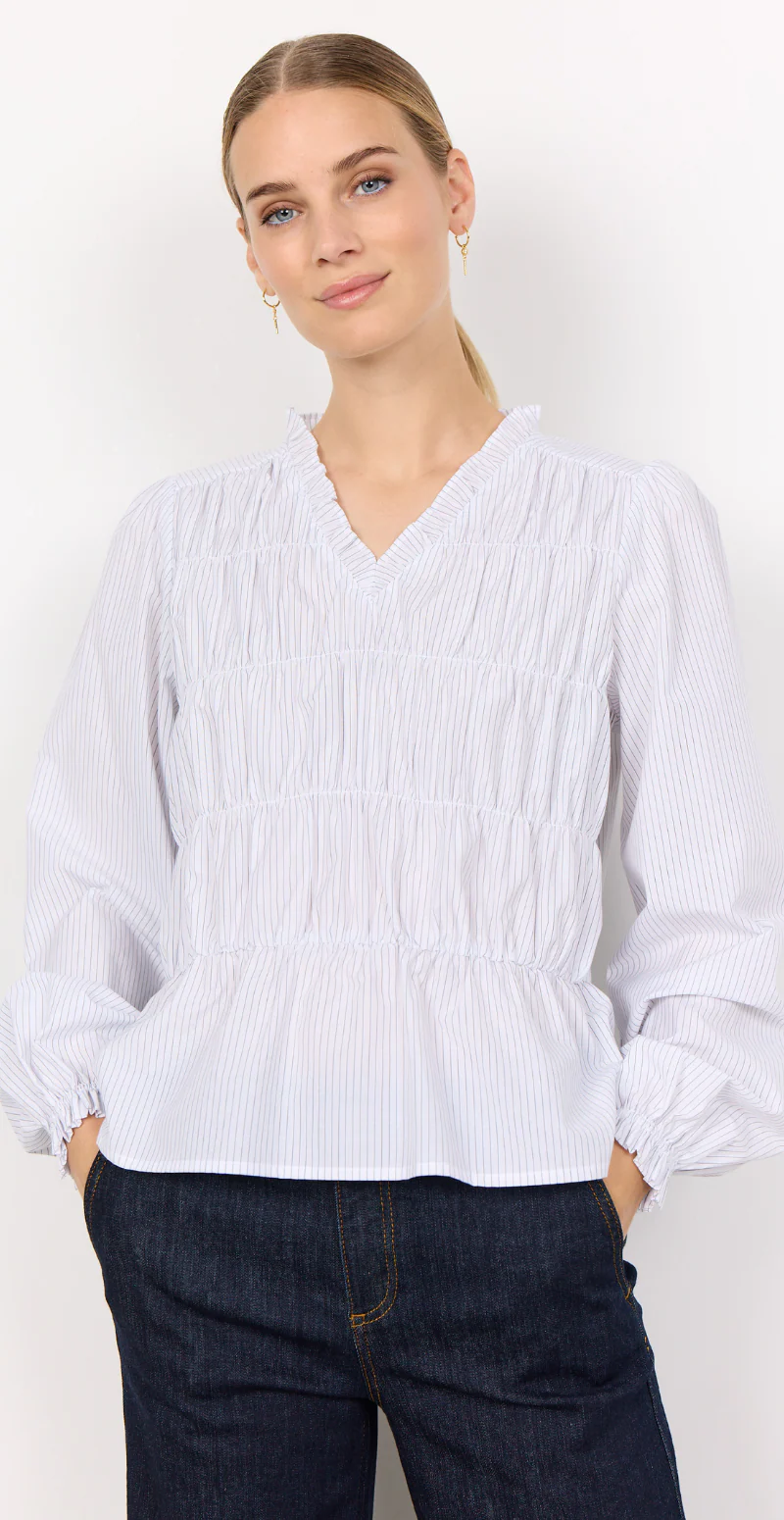 Celeste bluse med smock og nålestrib hvid - Image 2