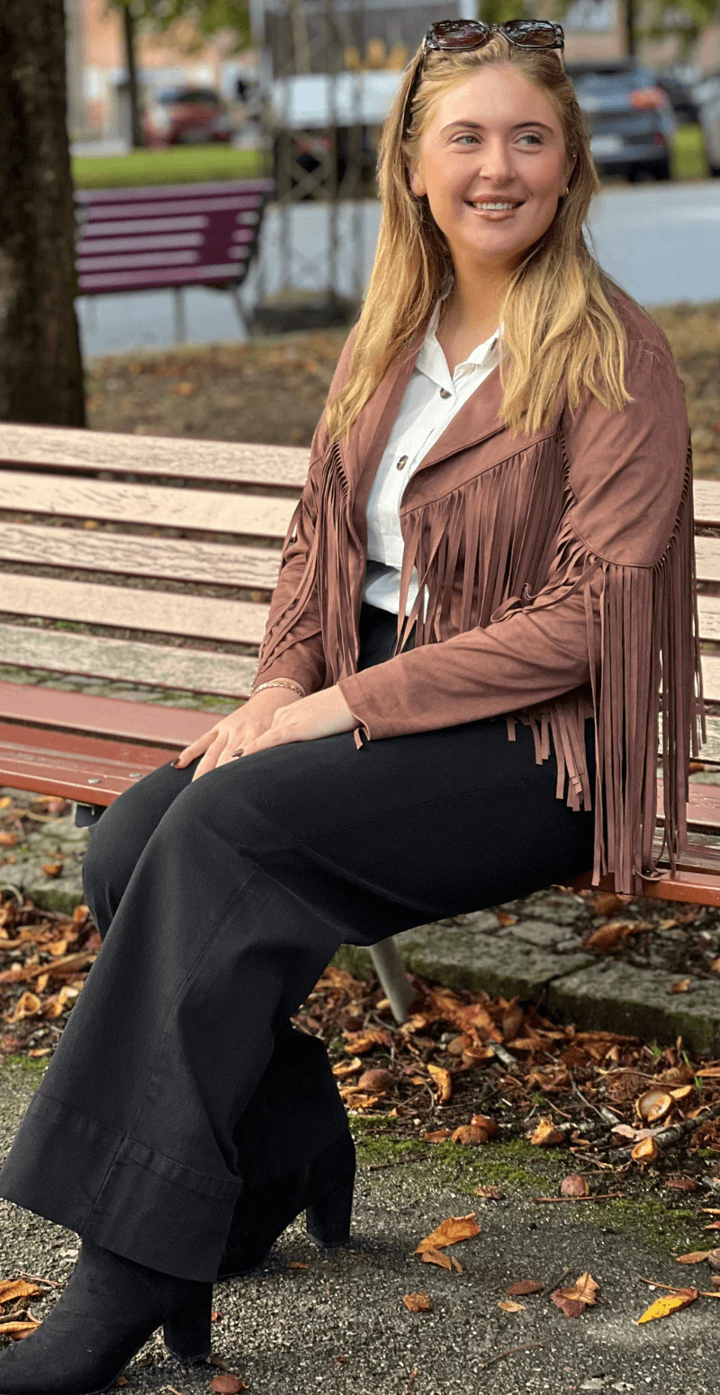 Billie ruskindsjakke med frynser brown LikeLondon - Image 5