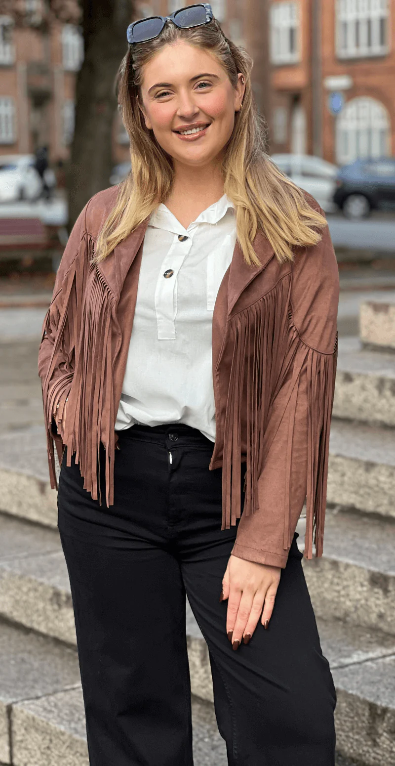 Billie ruskindsjakke med frynser brown LikeLondon - Image 6