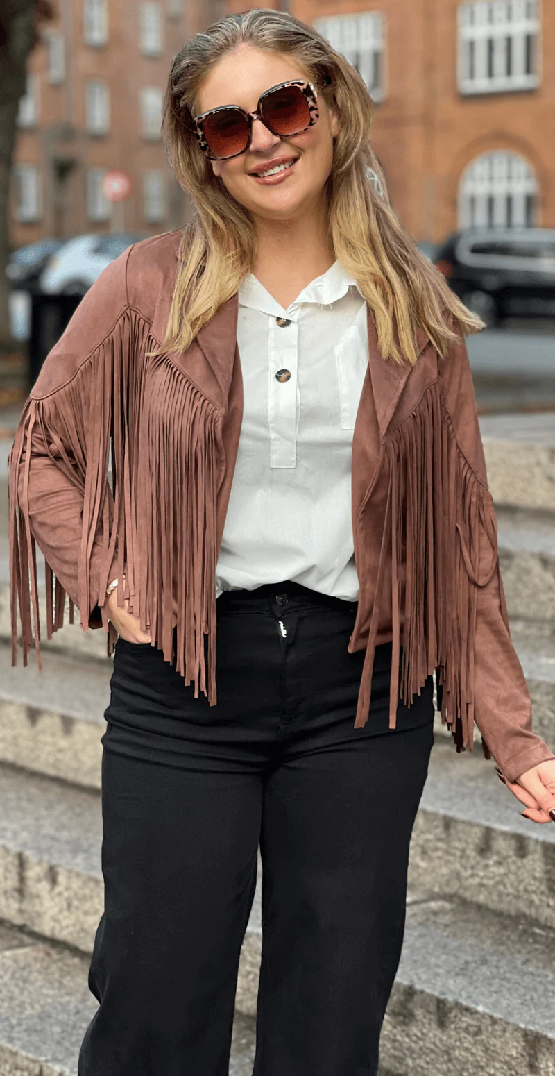 Billie ruskindsjakke med frynser brown LikeLondon - Image 8