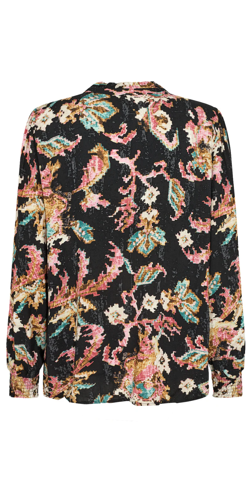 Bluse med split hals og print rosa - Image 2