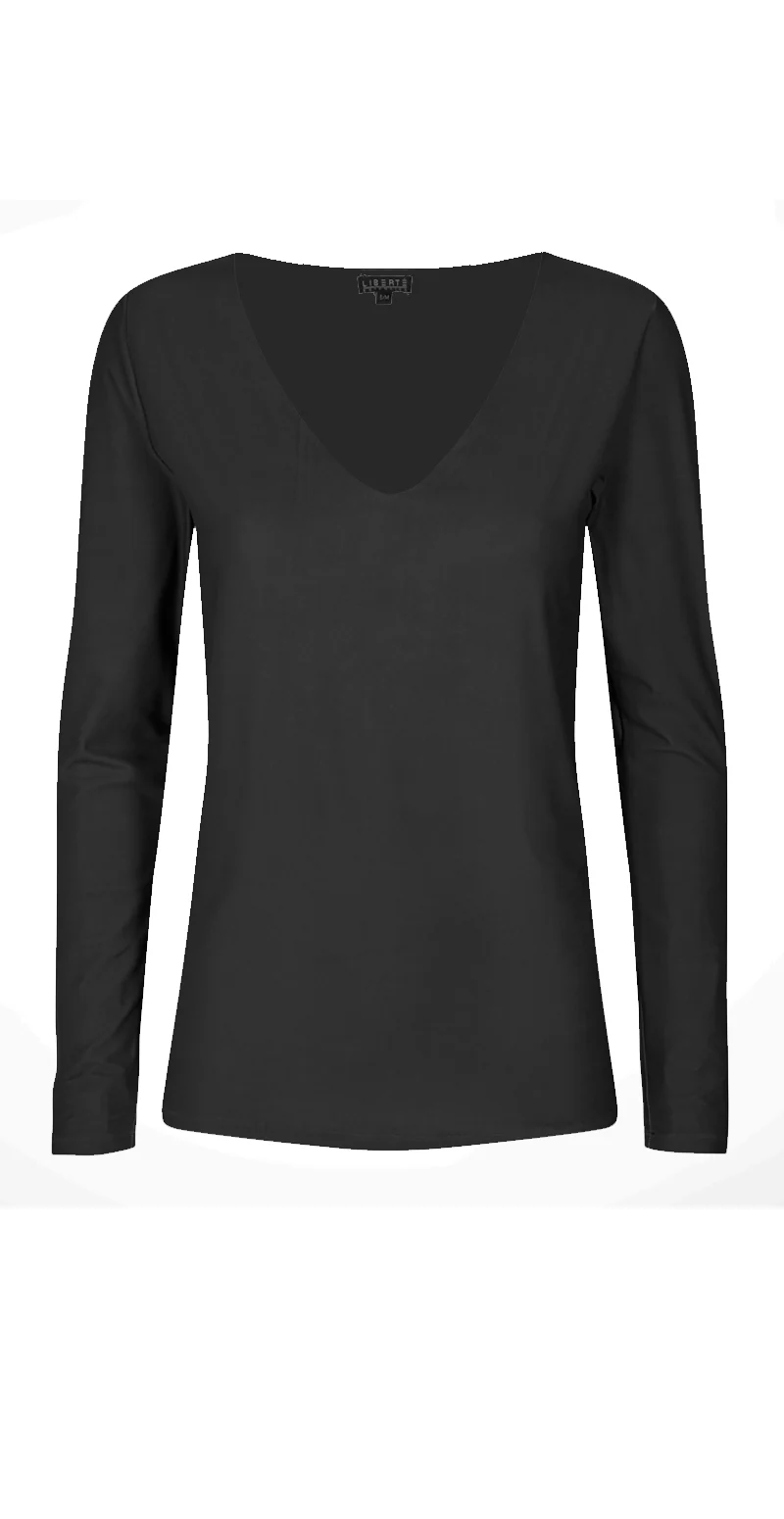Bluse med v-hals sort