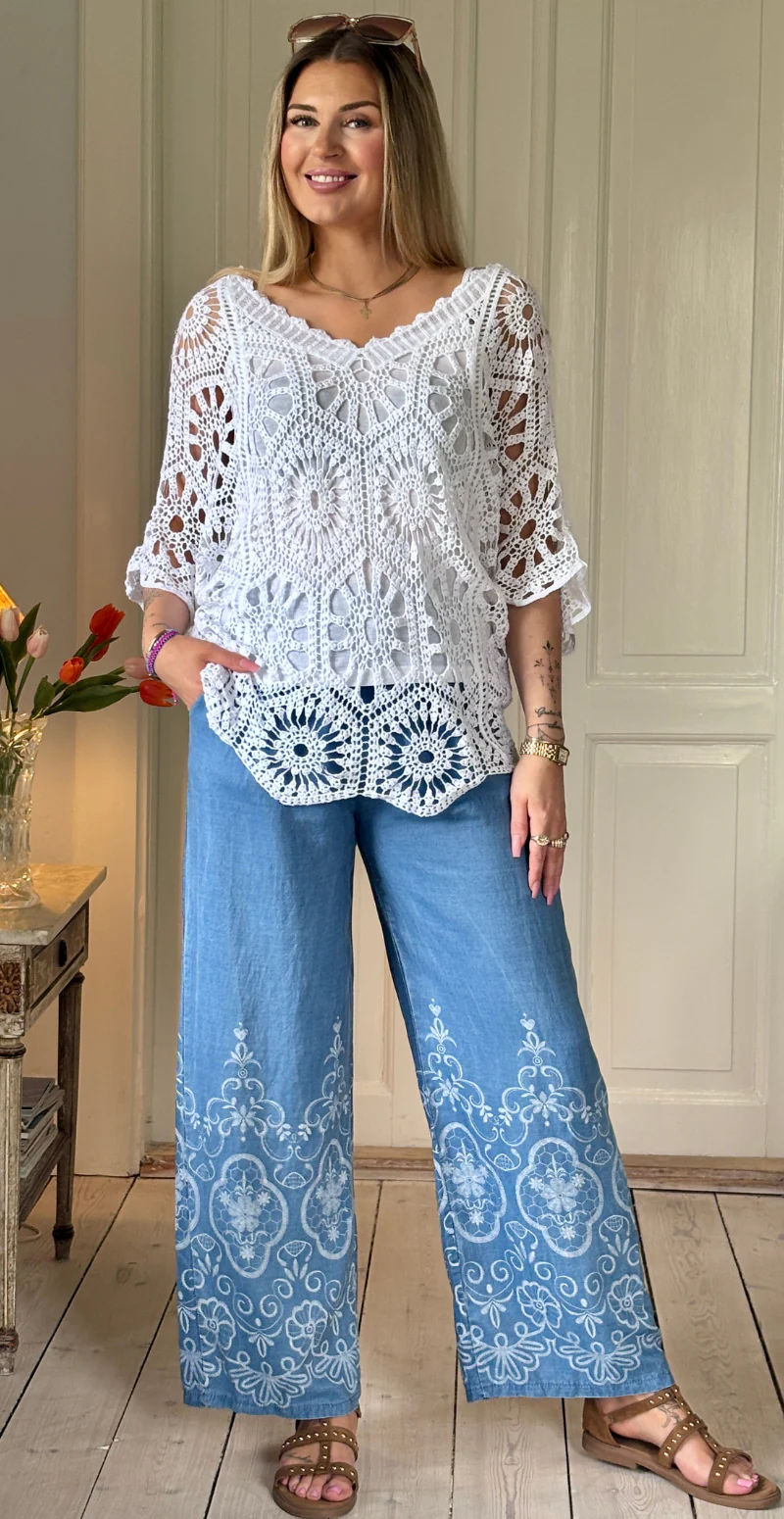 Candie denimbukser med broderiprint medium jeans LikeLondon - Image 4