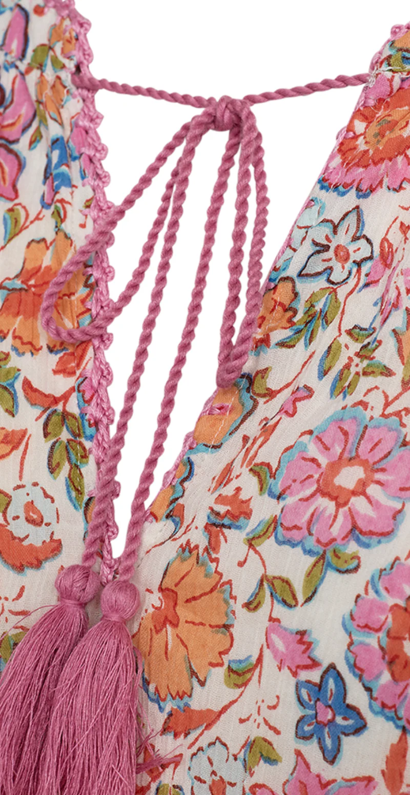 Carin kjole med blomsterprint og snøre Off-white w. Fuchsia Freequent - Image 7