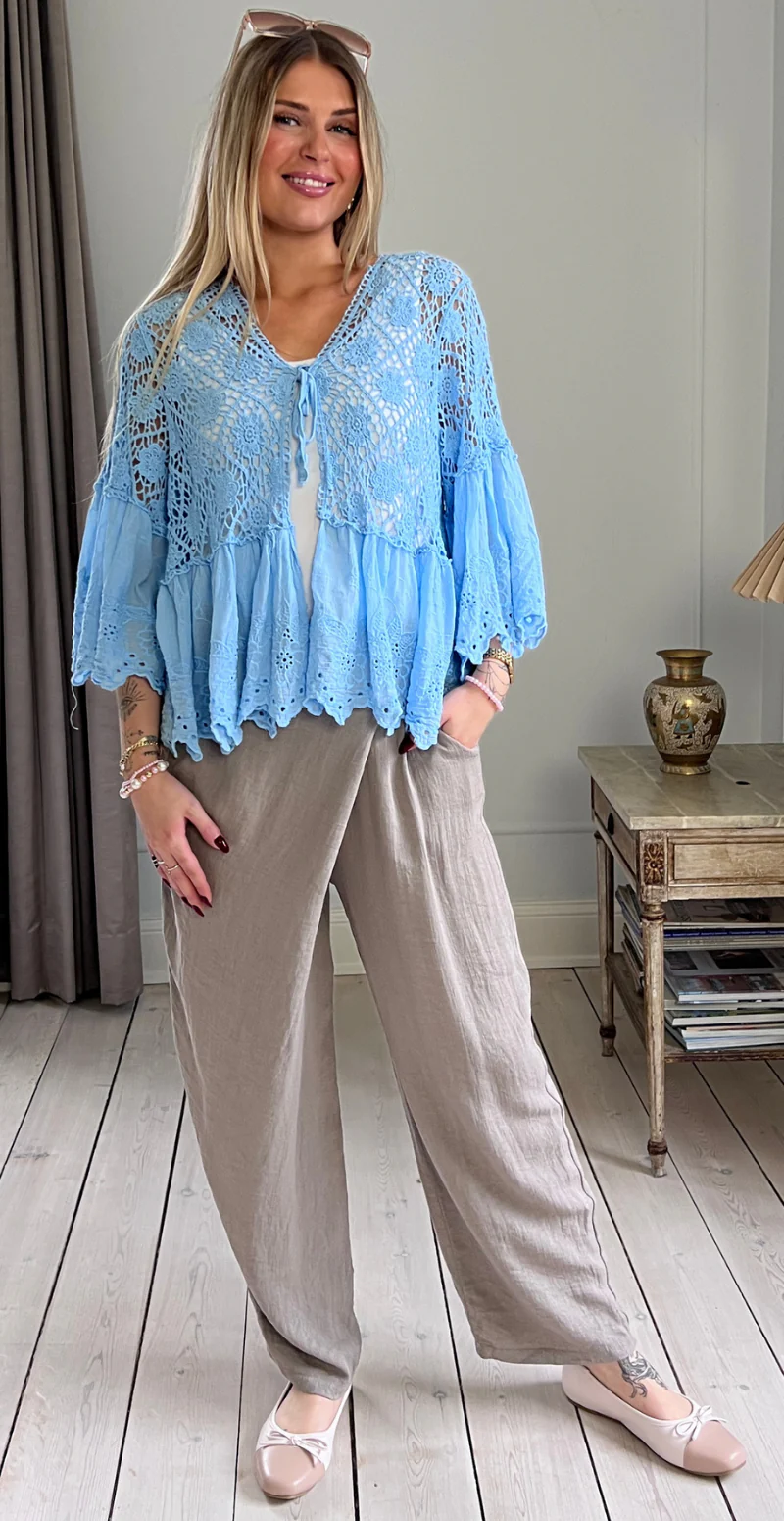 Carma hæklet cardigan med blonder og bindelukning sky LikeLondon - Image 7