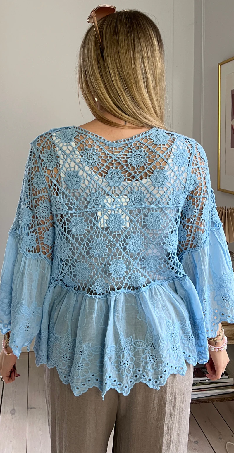 Carma hæklet cardigan med blonder og bindelukning sky LikeLondon - Image 8