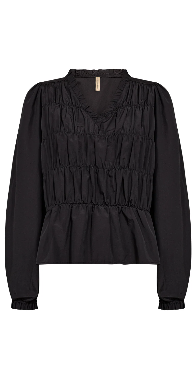 Celeste bluse med smock og v-hals sort