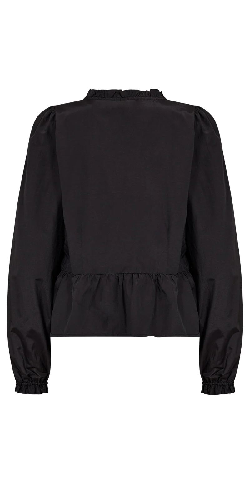 Celeste bluse med smock og v-hals sort - Image 4