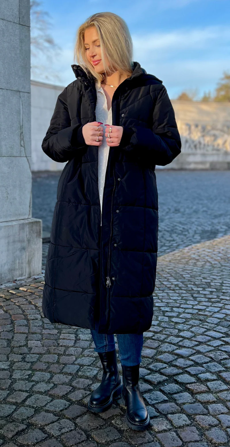 Dawn lang vatteret frakke sort - Image 2