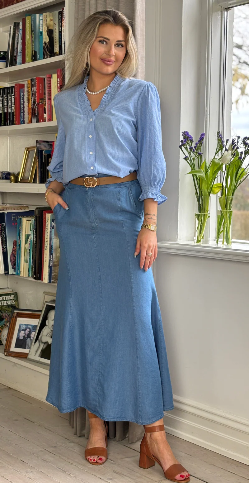 Devine nederdel med træknap og lynlås medium jeans LikeLondon - Image 3