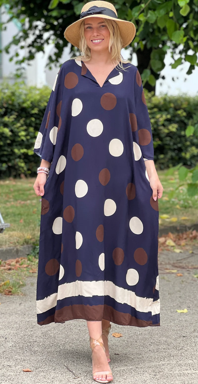 Effie lang kjole med store dots og lommer navy LikeLondon - Image 3