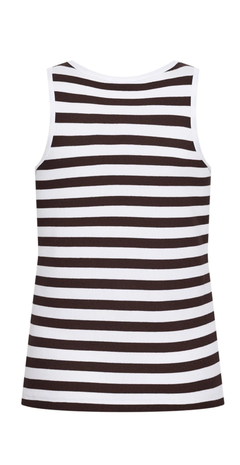 Effy top med rib og striber brilliant white w. coffee bean Freequent - Image 3