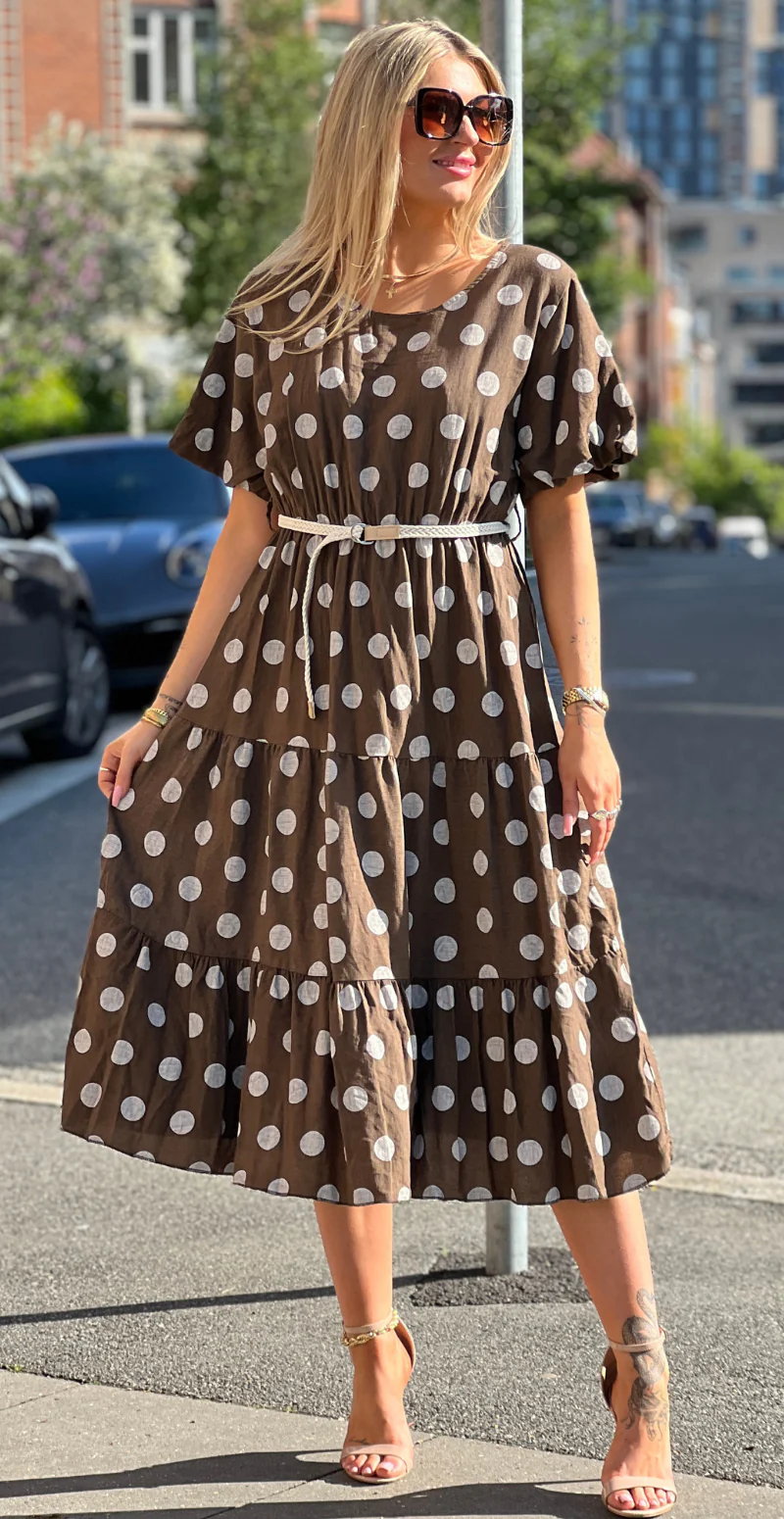 Elly kjole med dots og peplum brun LikeLondon - Image 6