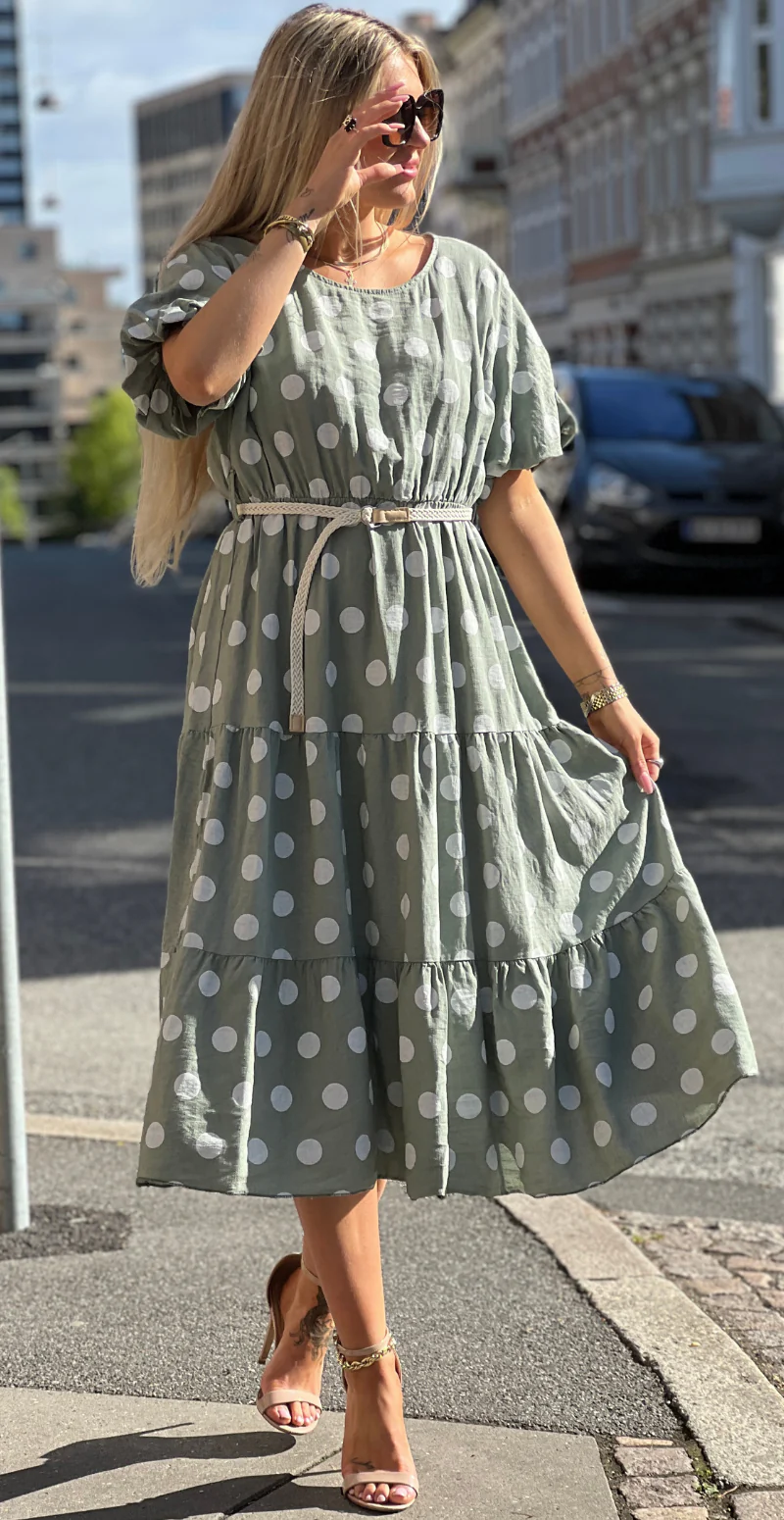 Elly kjole med dots og peplum khaki LikeLondon - Image 6