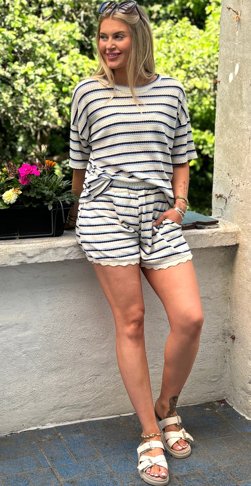 Fanny hæklet bluse med striber blå LikeLondon - Image 3