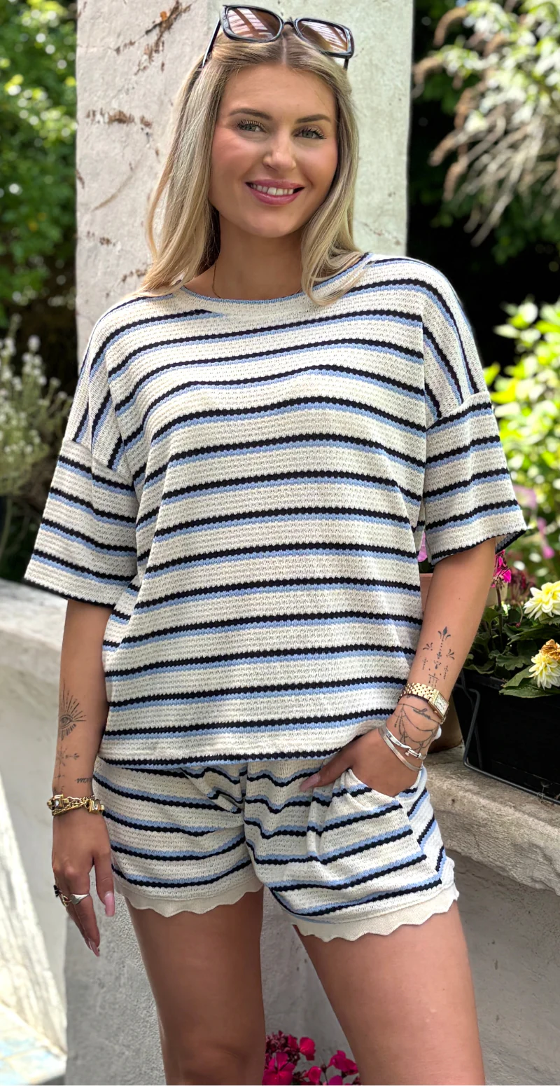 Fanny hæklet bluse med striber blå LikeLondon - Image 5