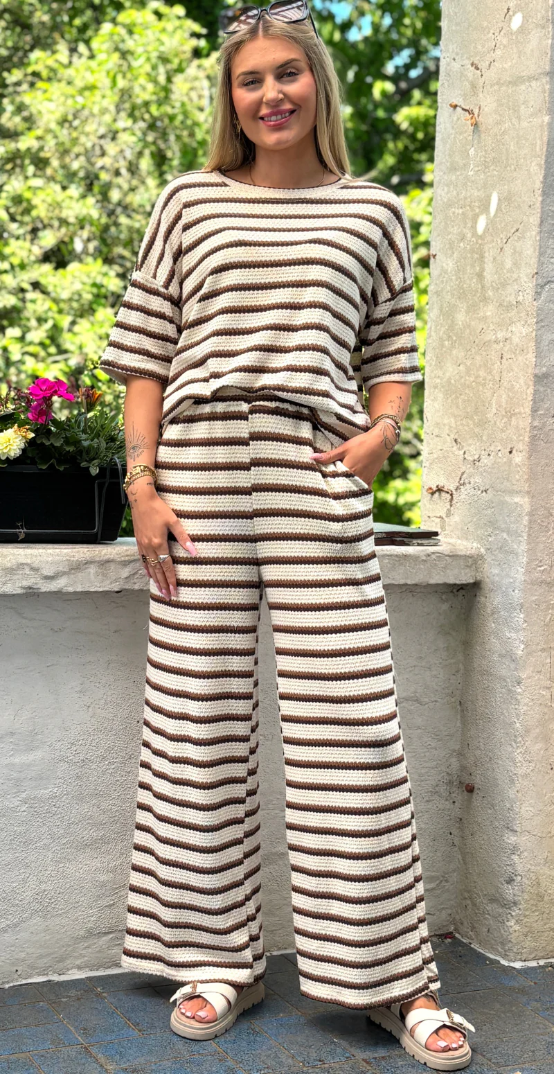 Fanny hæklet bukser med lommer og striber brun LikeLondon - Image 2