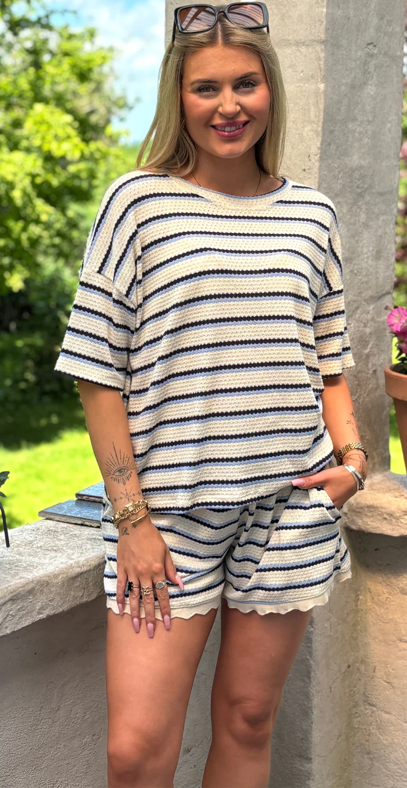Fanny hæklet shorts med striber og skrålommer blå LikeLondon - Image 3