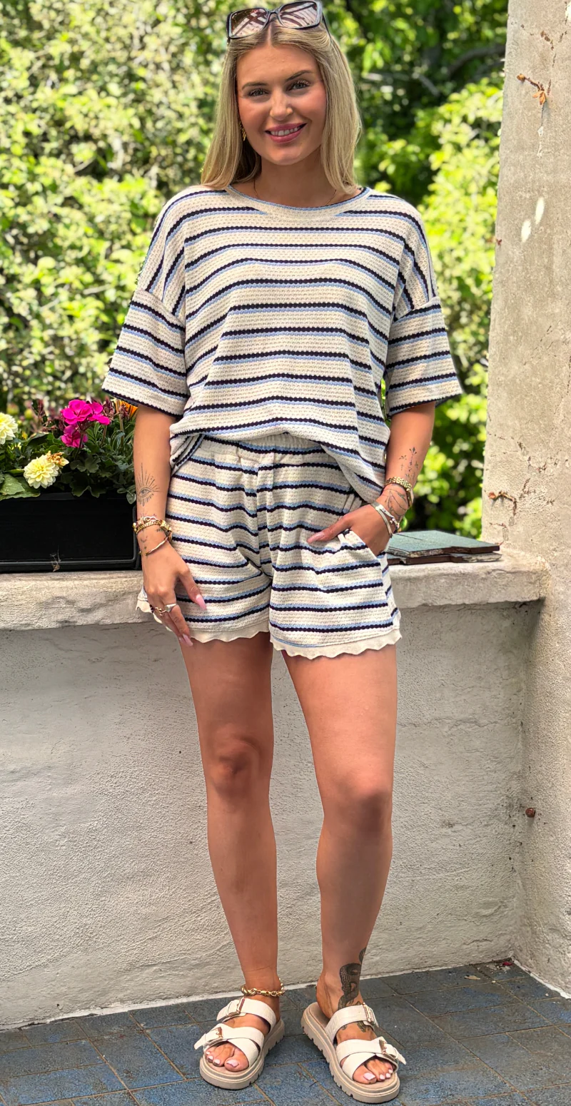 Fanny hæklet shorts med striber og skrålommer blå LikeLondon - Image 4