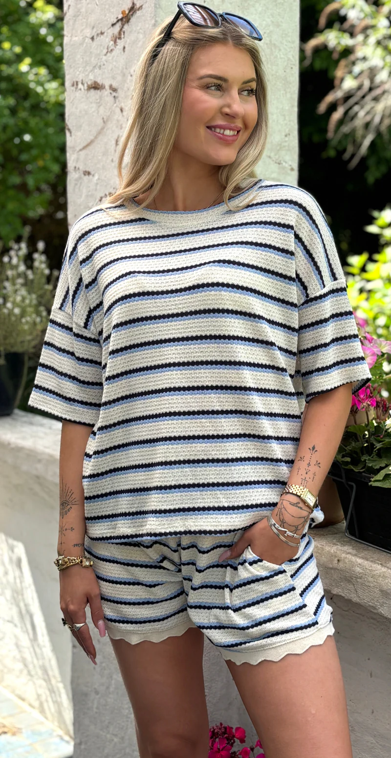 Fanny hæklet shorts med striber og skrålommer blå LikeLondon - Image 5