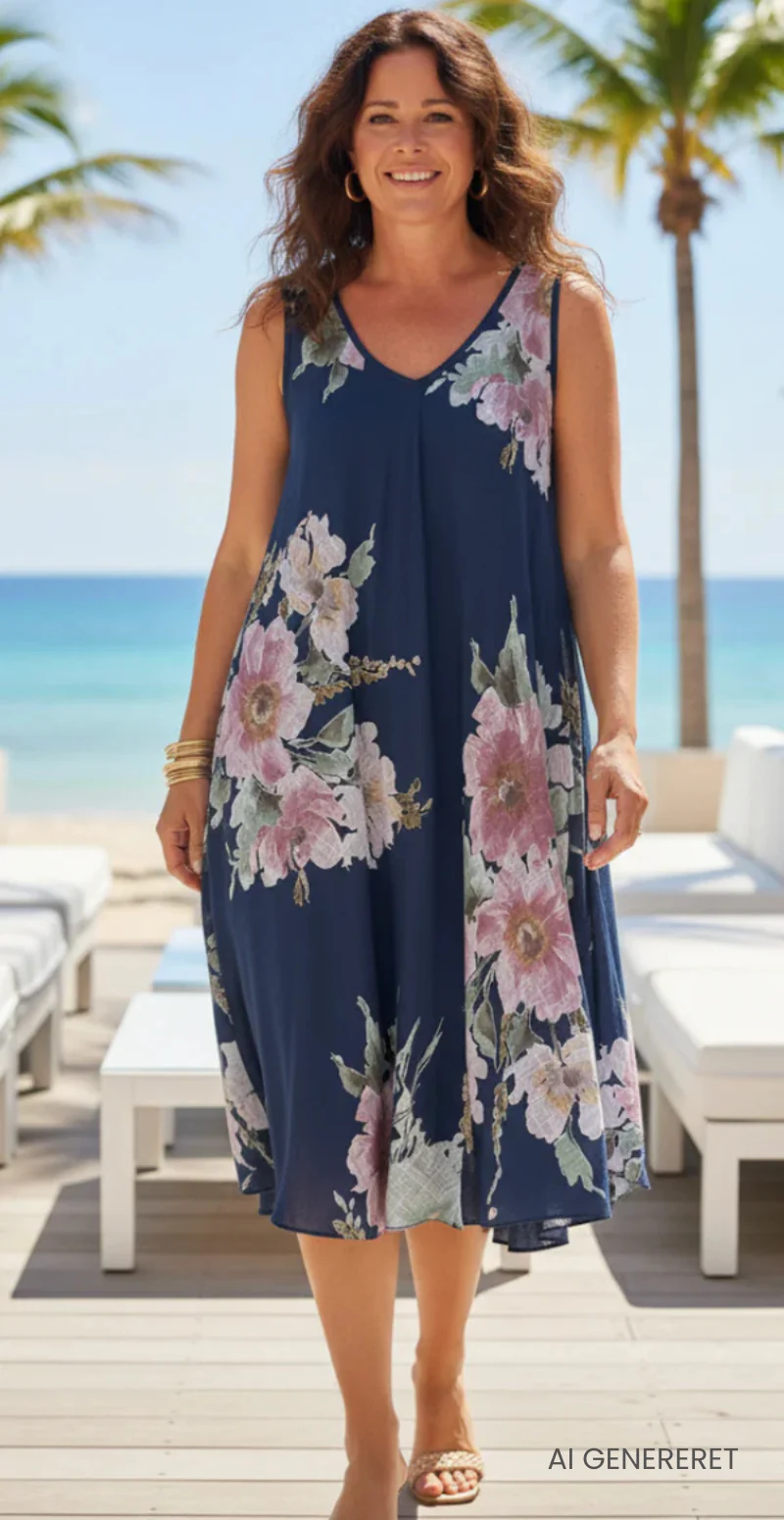 Faye kjole med brede stropper og blomstermotiv navy LikeLondon