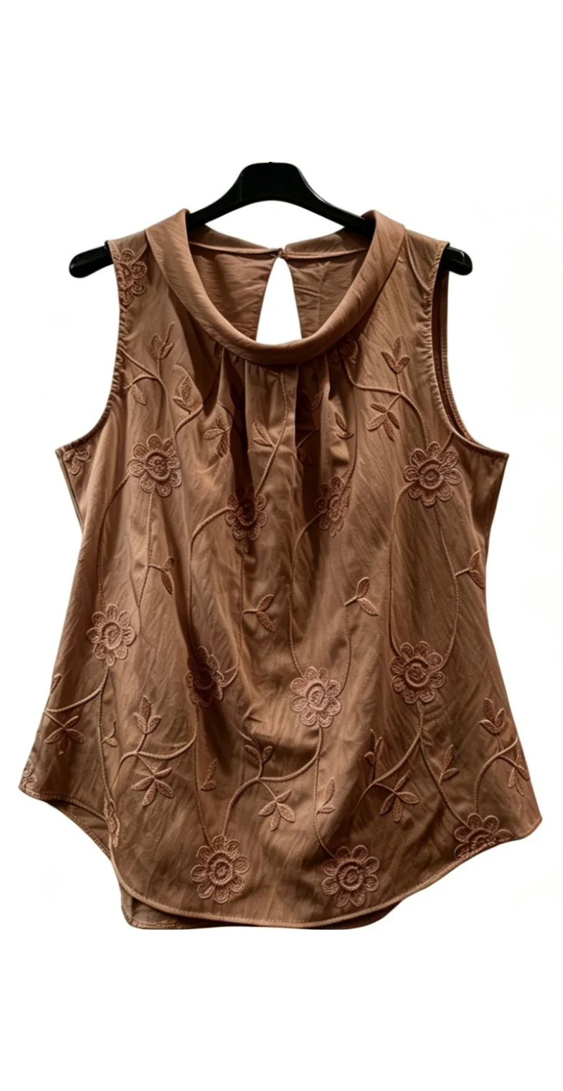 Forudbestil uge 28/29 Fiona top med broderede blomster og læg bagpå brun LikeLondon - Image 3