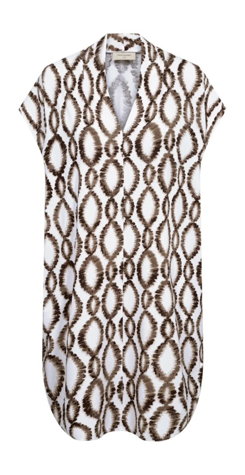 Floi kjole med print og lommer brilliant white w. coffee bean Freequent - Image 6
