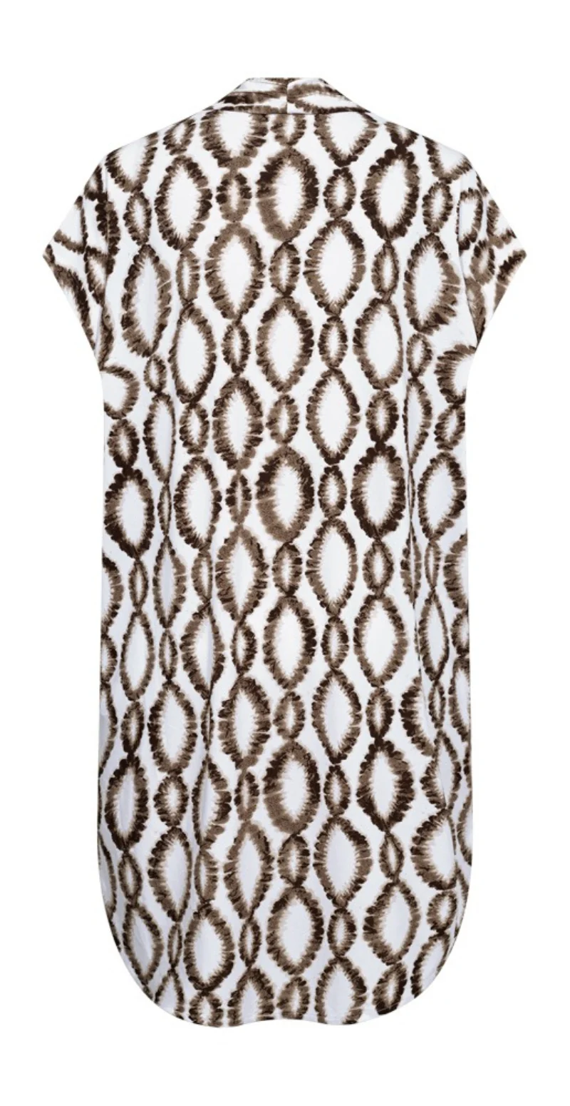 Floi kjole med print og lommer brilliant white w. coffee bean Freequent - Image 7