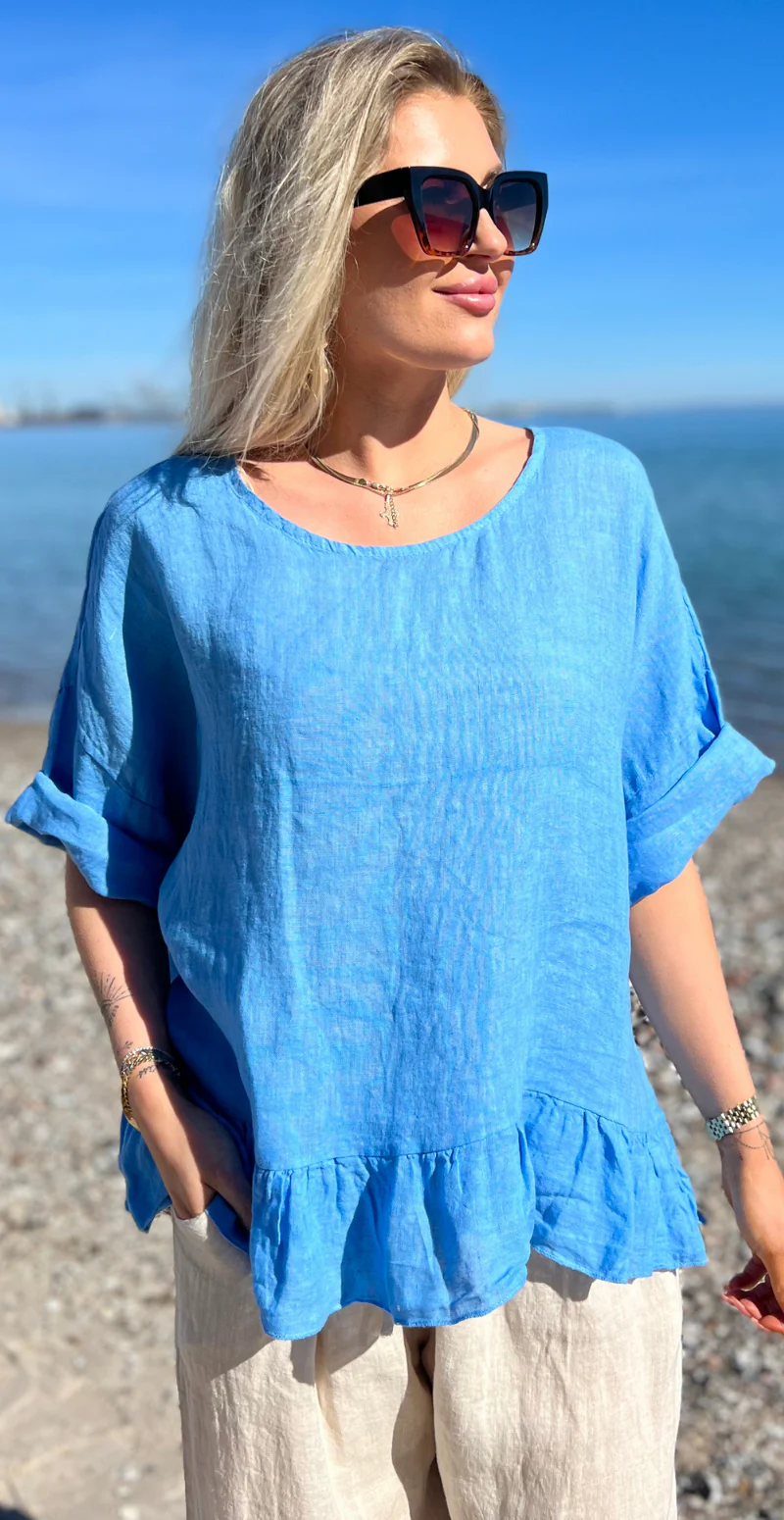 Freja hørbluse med peplum blå LikeLondon - Image 3