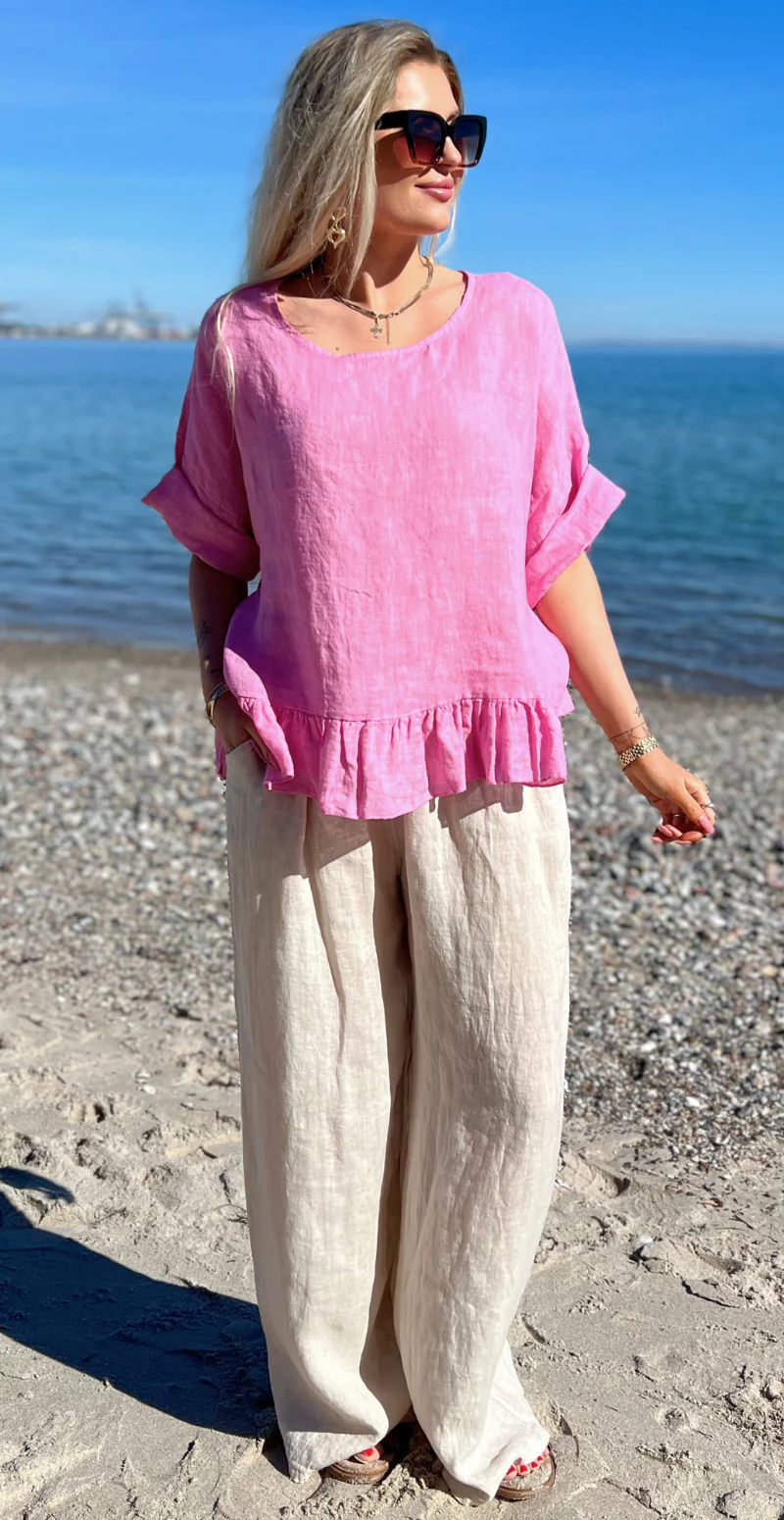 Freja hørbluse med peplum rosa LikeLondon - Image 2
