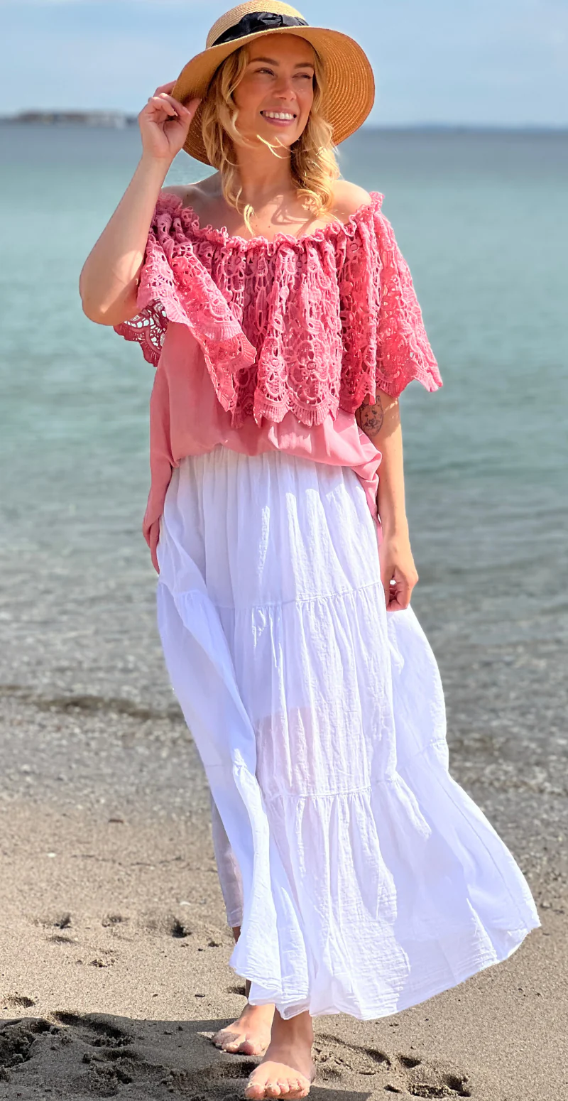 Gigi lang nederdel med peplum hvid LikeLondon - Image 3