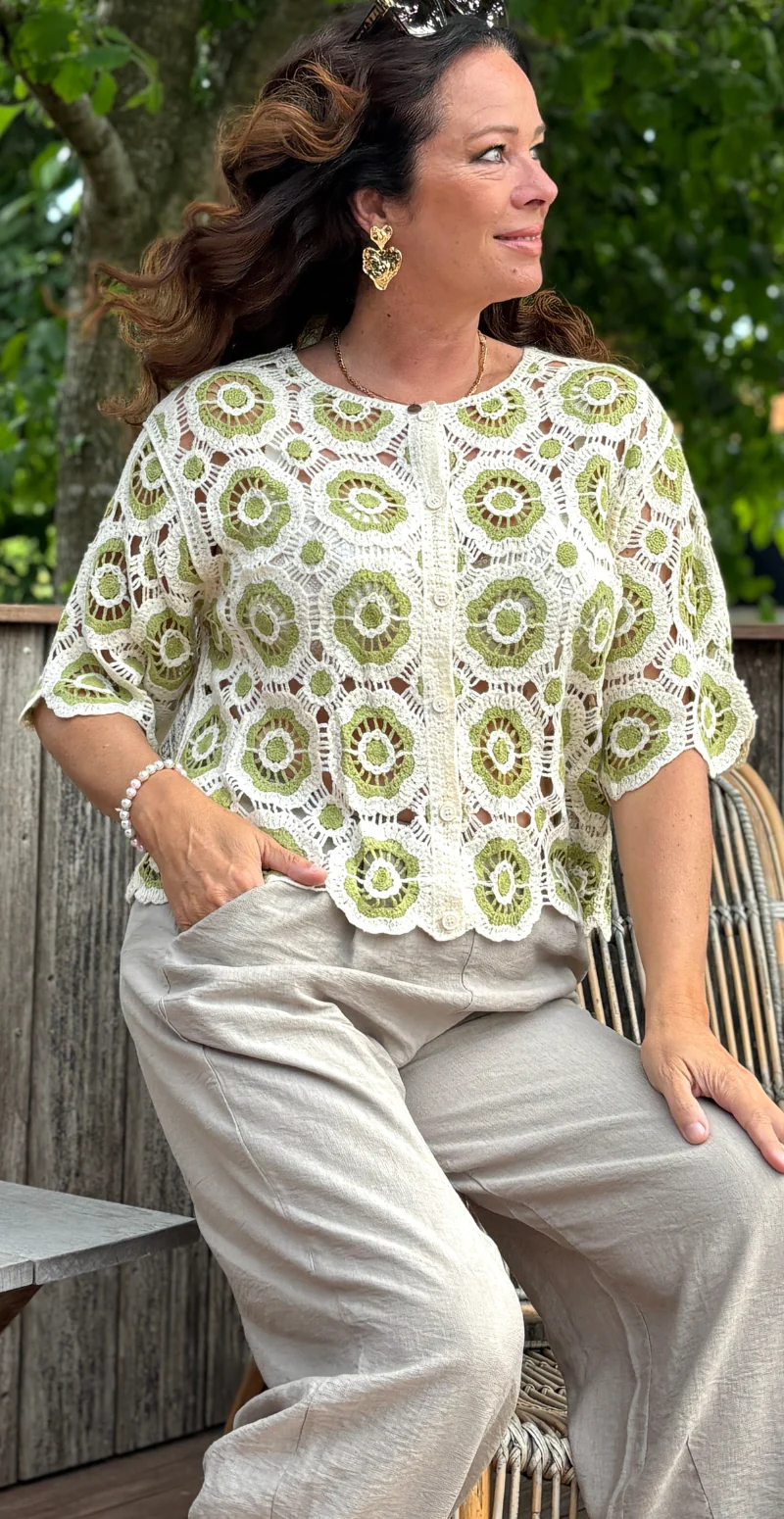 Ginny hæklet cardigan med korte ærmer grøn LikeLondon - Image 7