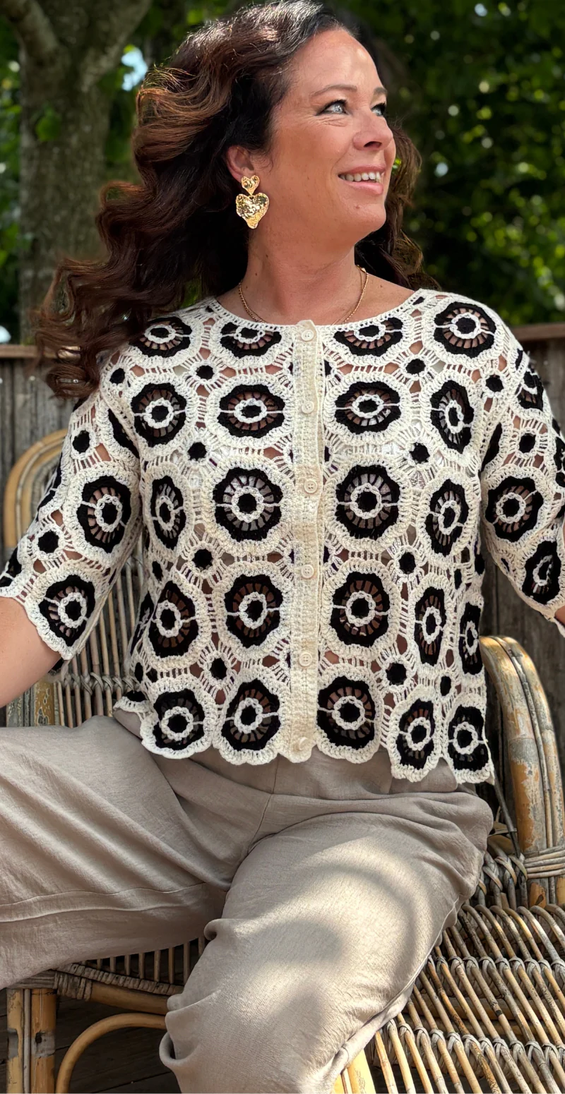 Ginny hæklet cardigan med korte ærmer sort LikeLondon - Image 5