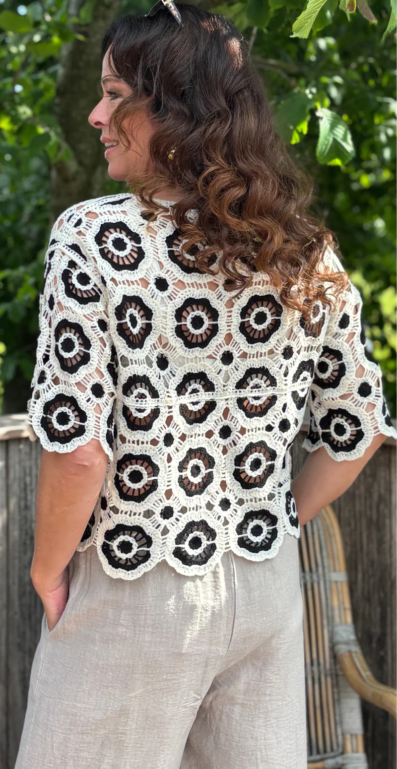 Ginny hæklet cardigan med korte ærmer sort LikeLondon - Image 6