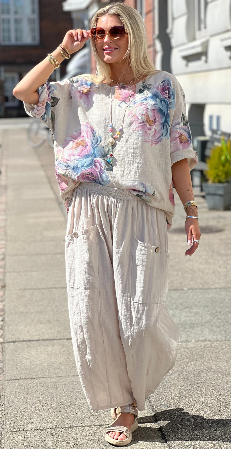 Gwen ensfarvet bukser med lommer beige LikeLondon - Image 4