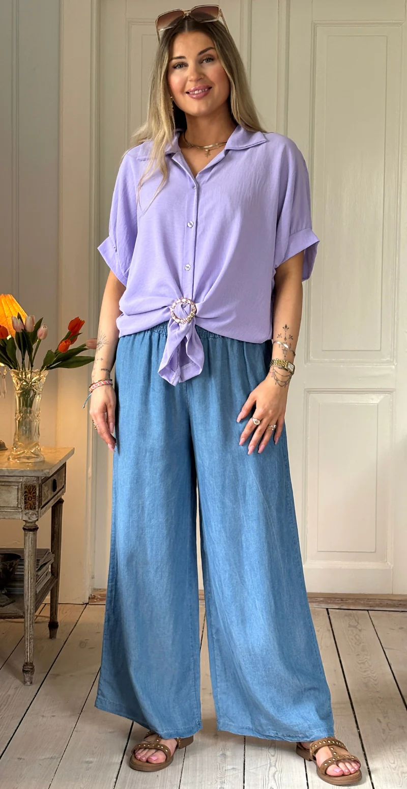 Hannah bukser med vidde og smock kant medium jeans LikeLondon - Image 2