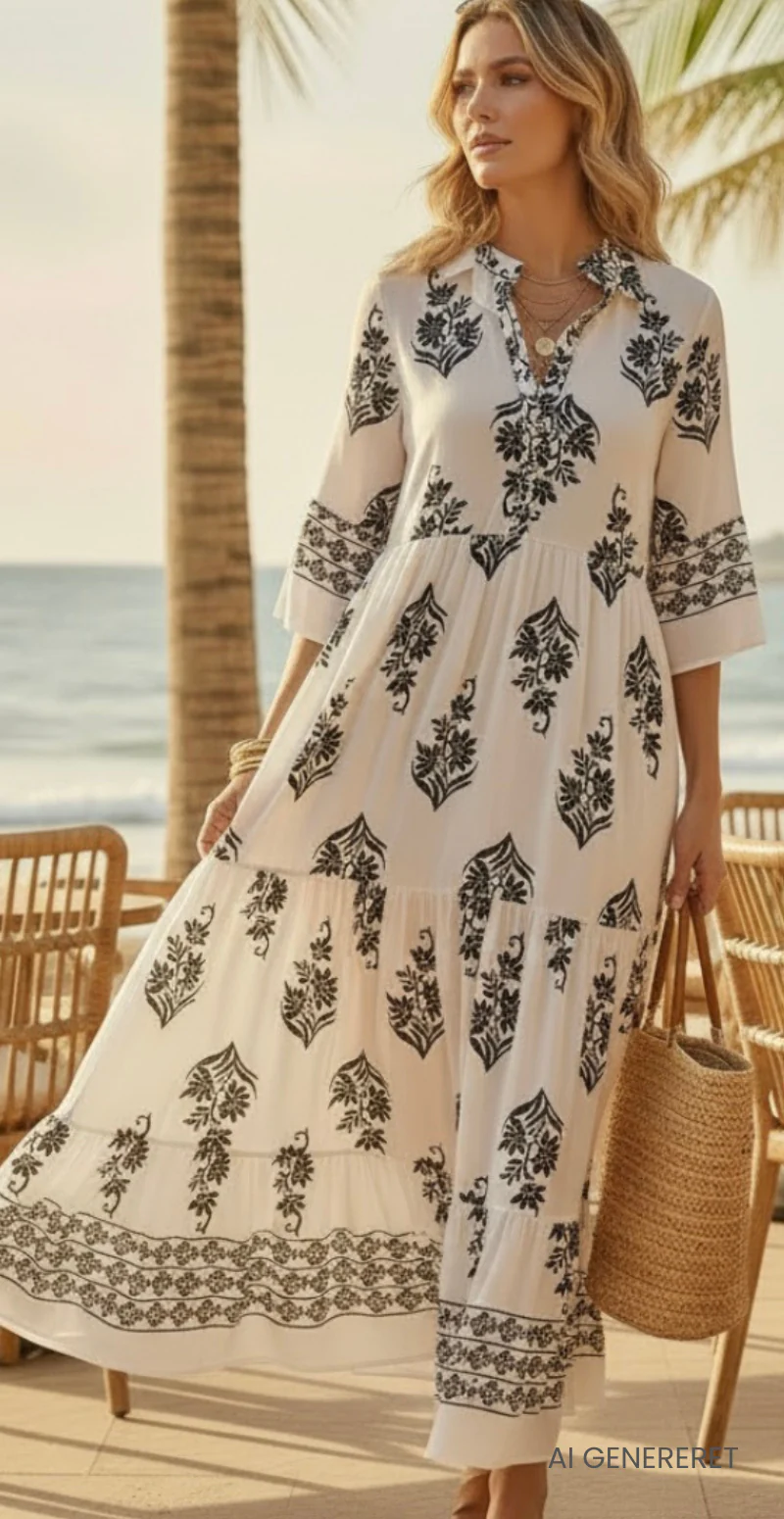 Forudbestil uge 28/29 Harper lang kjole med peplum og blomstermønster hvid LikeLondon