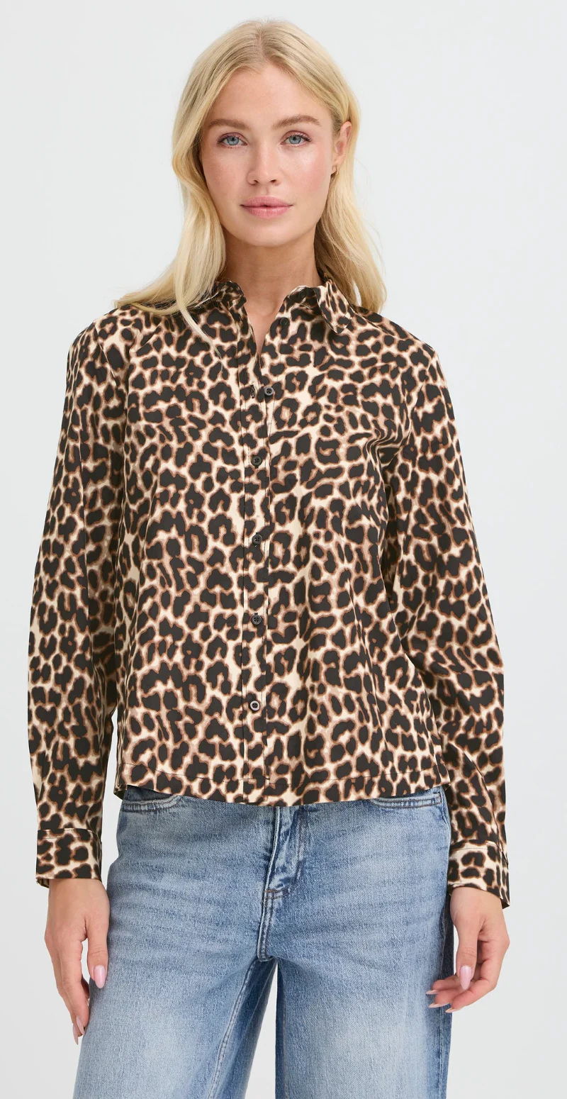 Henny gennemknappet bluse med leopardprint black mix B.young - Image 4