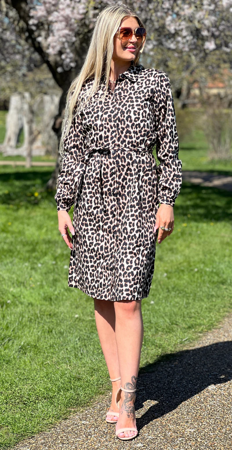Henny kjole med bindebånd og leopardprint black mix B.young - Image 3