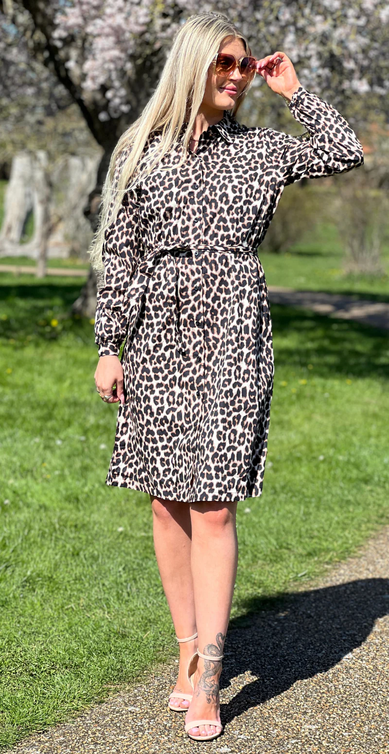 Henny kjole med bindebånd og leopardprint black mix B.young - Image 4