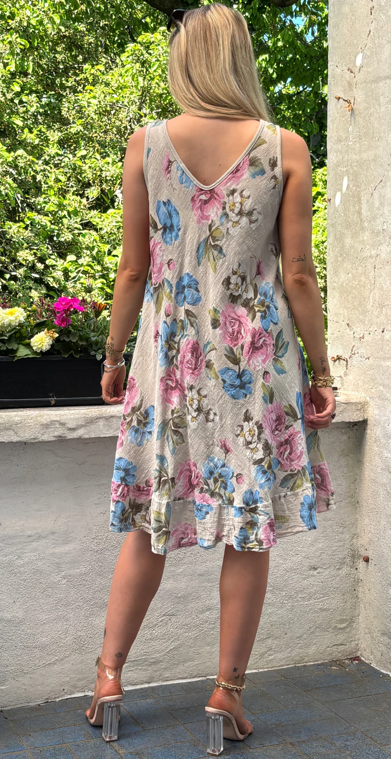 Forudbestil uge 29 Iben kjole med blomsterprint og peplum beige LikeLondon - Image 8