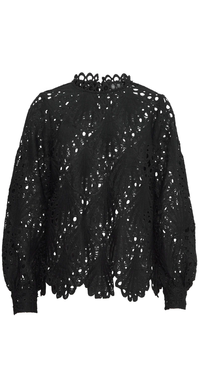 Ilacy bluse med blonde sort