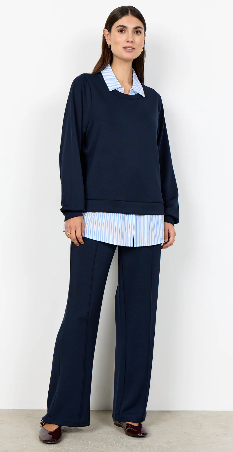 Julia Banu bluse med stribet skjortekant navy LikeLondon - Image 2