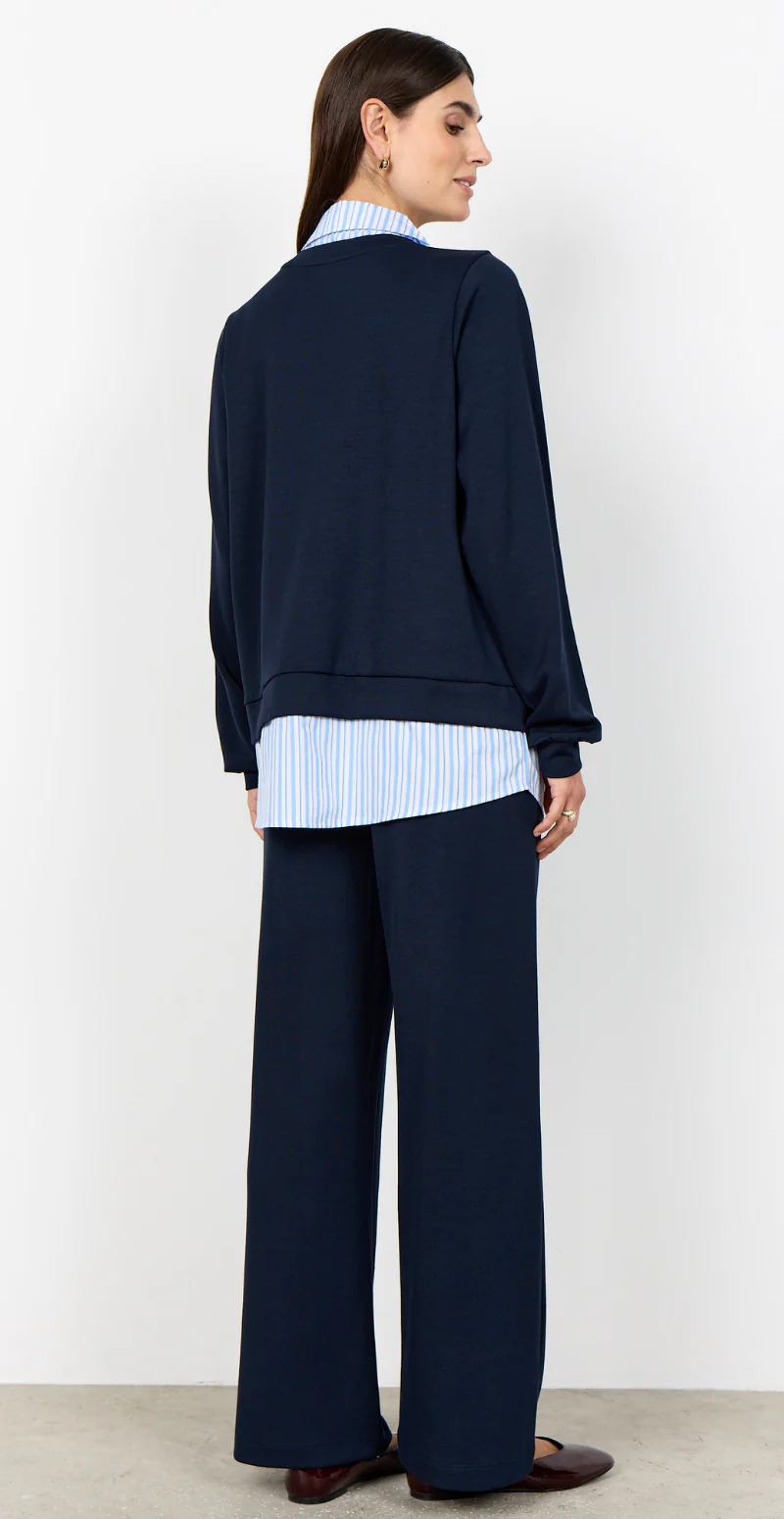 Julia Banu bluse med stribet skjortekant navy LikeLondon - Image 3