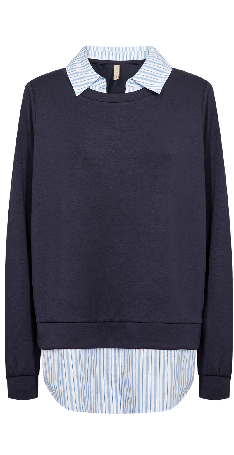 Julia Banu bluse med stribet skjortekant navy LikeLondon - Image 4