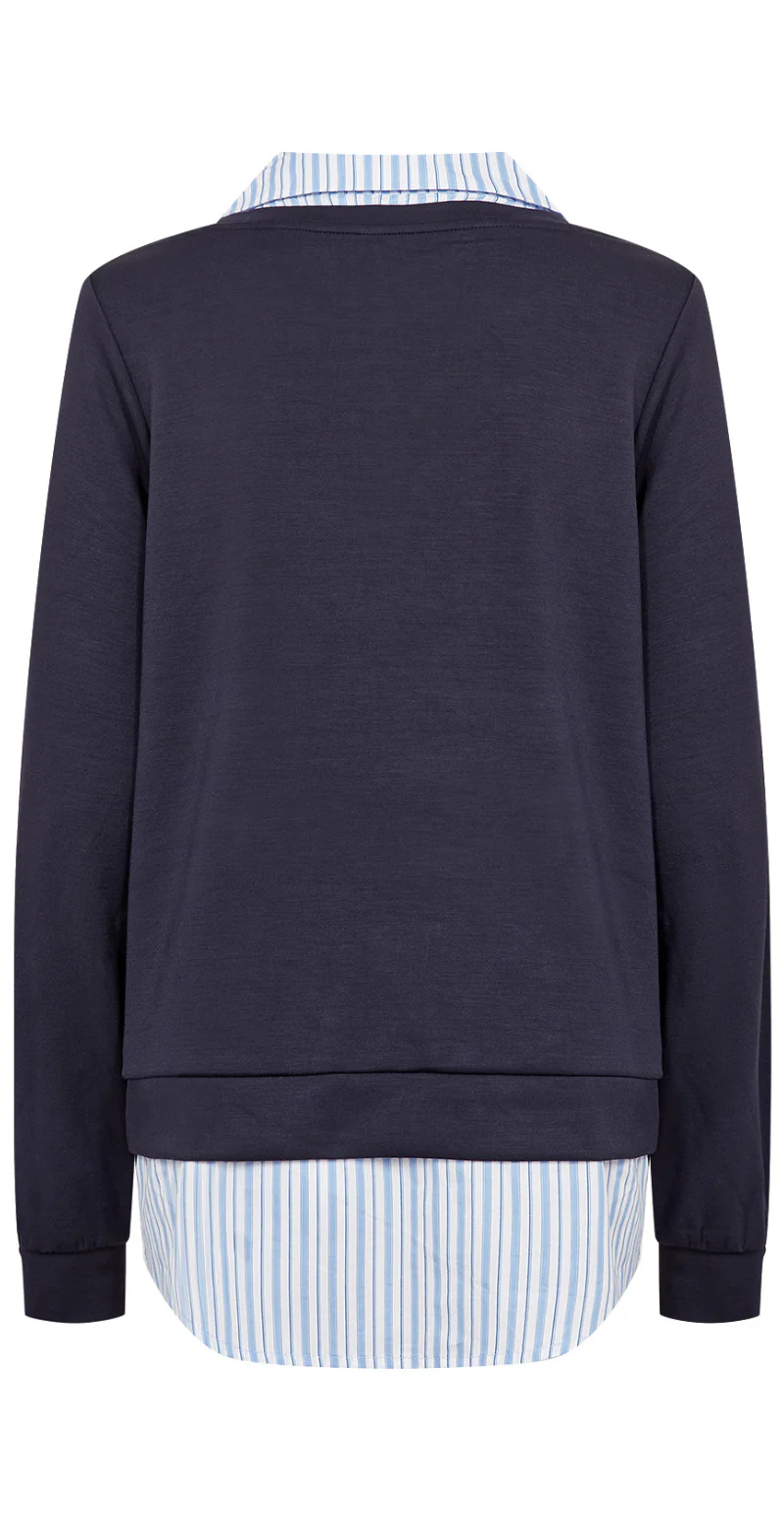 Julia Banu bluse med stribet skjortekant navy LikeLondon - Image 5
